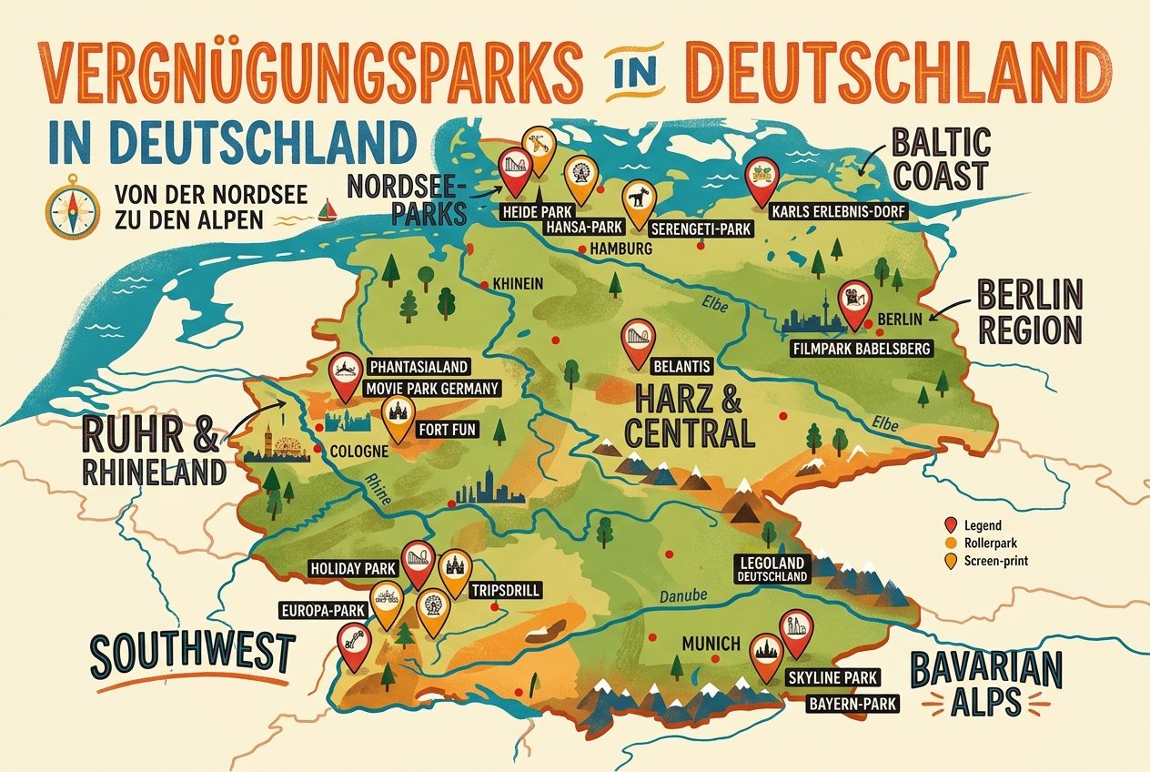 Karte der Freizeitparks in Deutschland